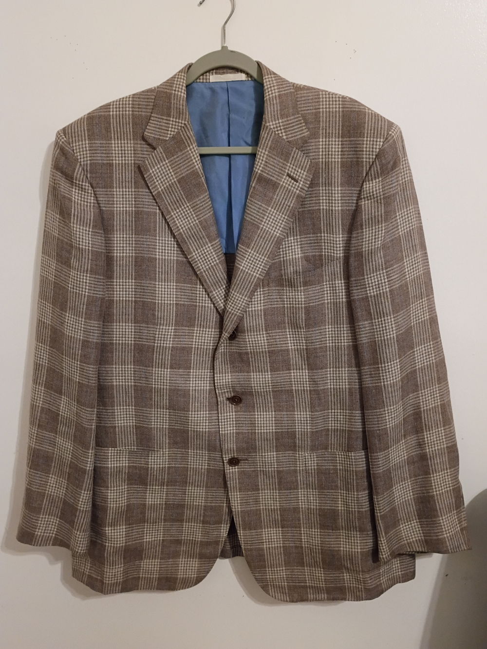 Luciano Barbera Brown and Cream Plaid Sport Coat Hand Made Italy Sz 627L US 52L